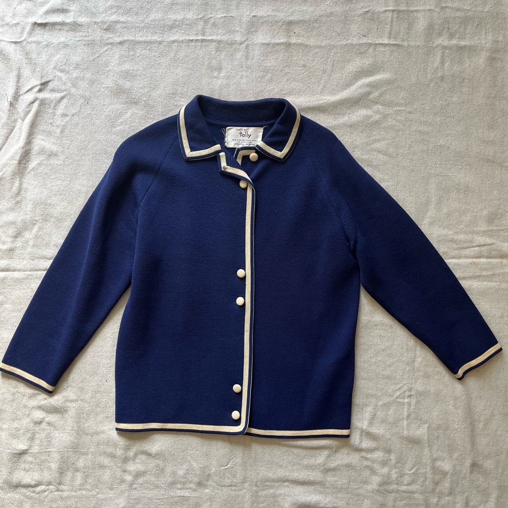 Vintage 60’s Navy Blue Structured Cardigan Sweater by Tally